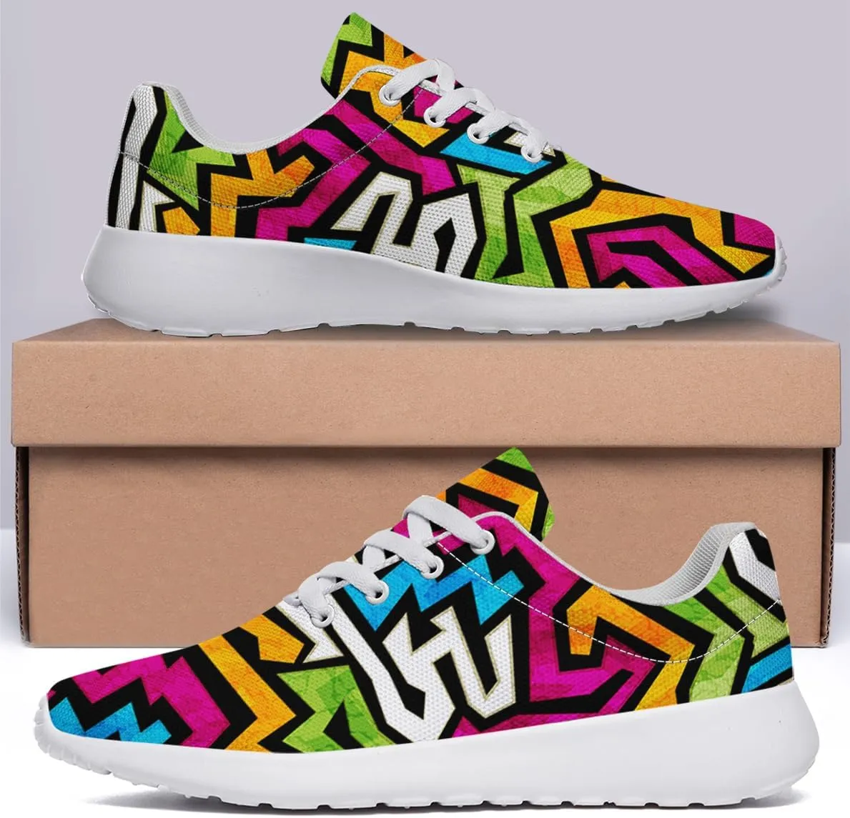 Women Men Colored Graffiti Texture Grunge Shoes Personalited 3D Print Running Shoes Athletic Tennis Sneakers