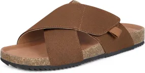 Womens Cork Footbed Slides Sandals Suede Leather Flat Sandals Cross Band Summer Slip on Open Toe Slippers Arch Support for Indoor Outdoor with Adjustable Straps
