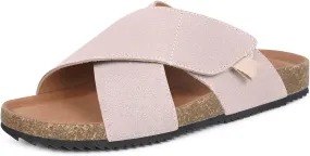 Womens Cork Footbed Slides Sandals Suede Leather Flat Sandals Cross Band Summer Slip on Open Toe Slippers Arch Support for Indoor Outdoor with Adjustable Straps Womens Cork Footbed Slides Sandals Suede Leather Flat Sandals Cross Band Summer Slip on Open Toe Slippers Arch Support for Indoor Outdoor with Adjustable Straps