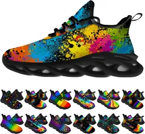 Womens Mens LGBTQ Shoes Running Shoes Rainbow Graffiti Splash Print Tennis Sneakers Walking Shoes Gifts for Women Men,Size 9.5 Men/12 Women Black