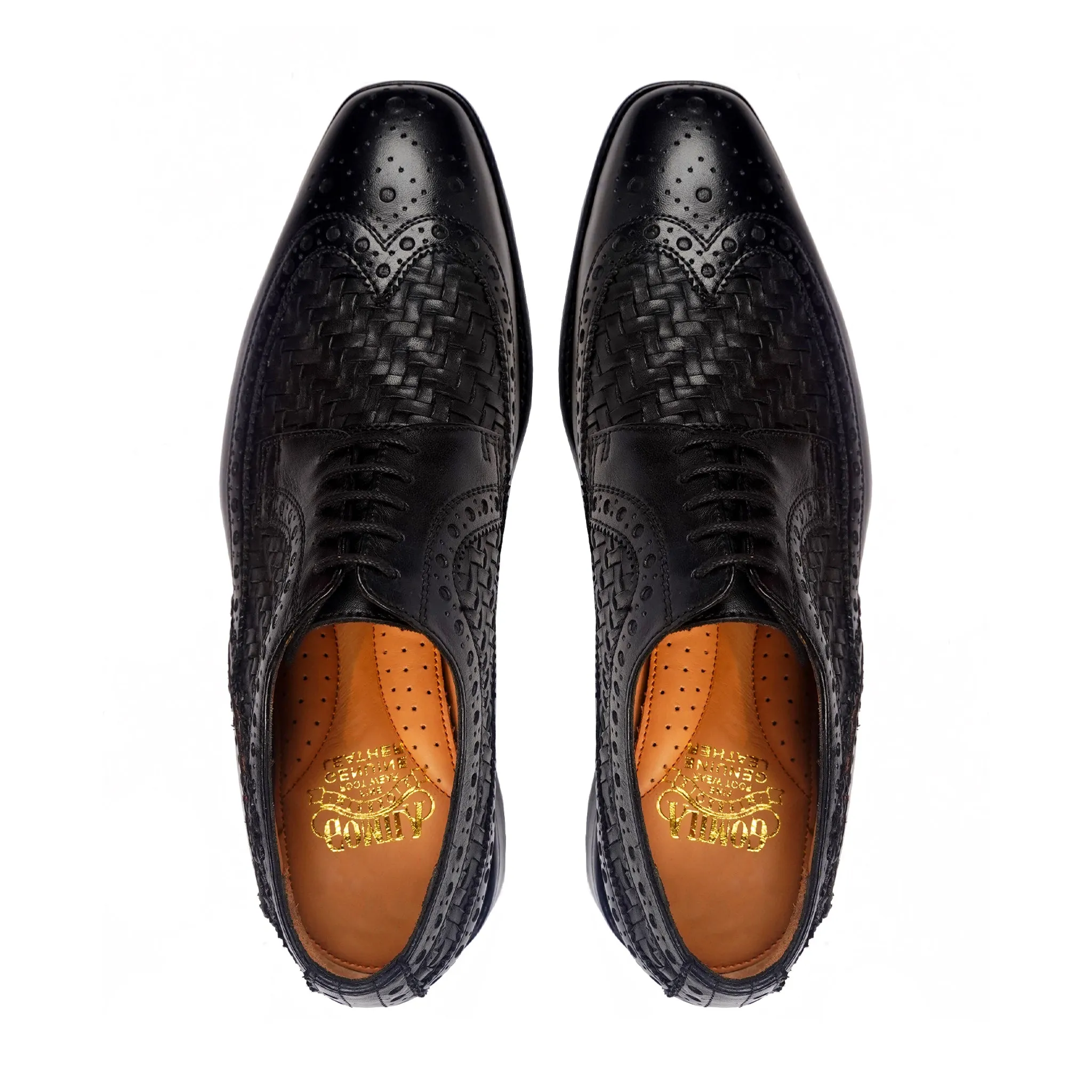 Yasnole - Men's Black Calf and Hand Woven Calf Leather Derby Shoe